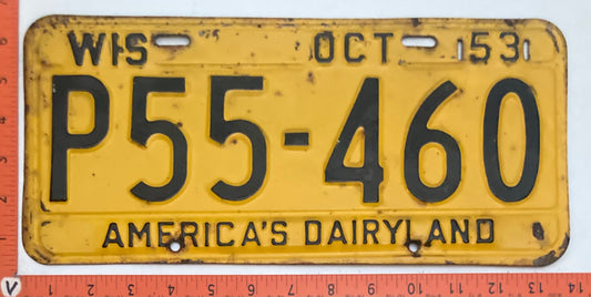1953 Wisconsin #P55-460 Passenger License Plate