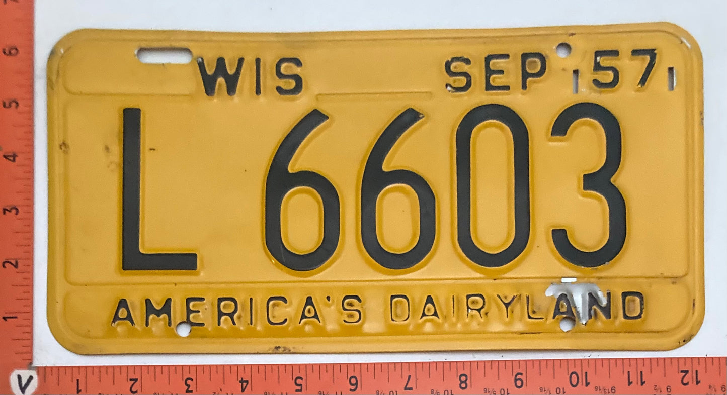 1957 Wisconsin #L 6603 Passenger License Plate