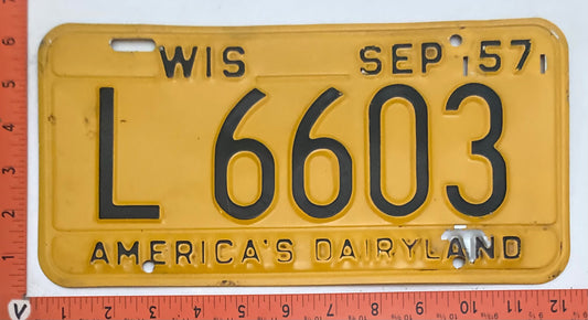 1957 Wisconsin #L 6603 Passenger License Plate