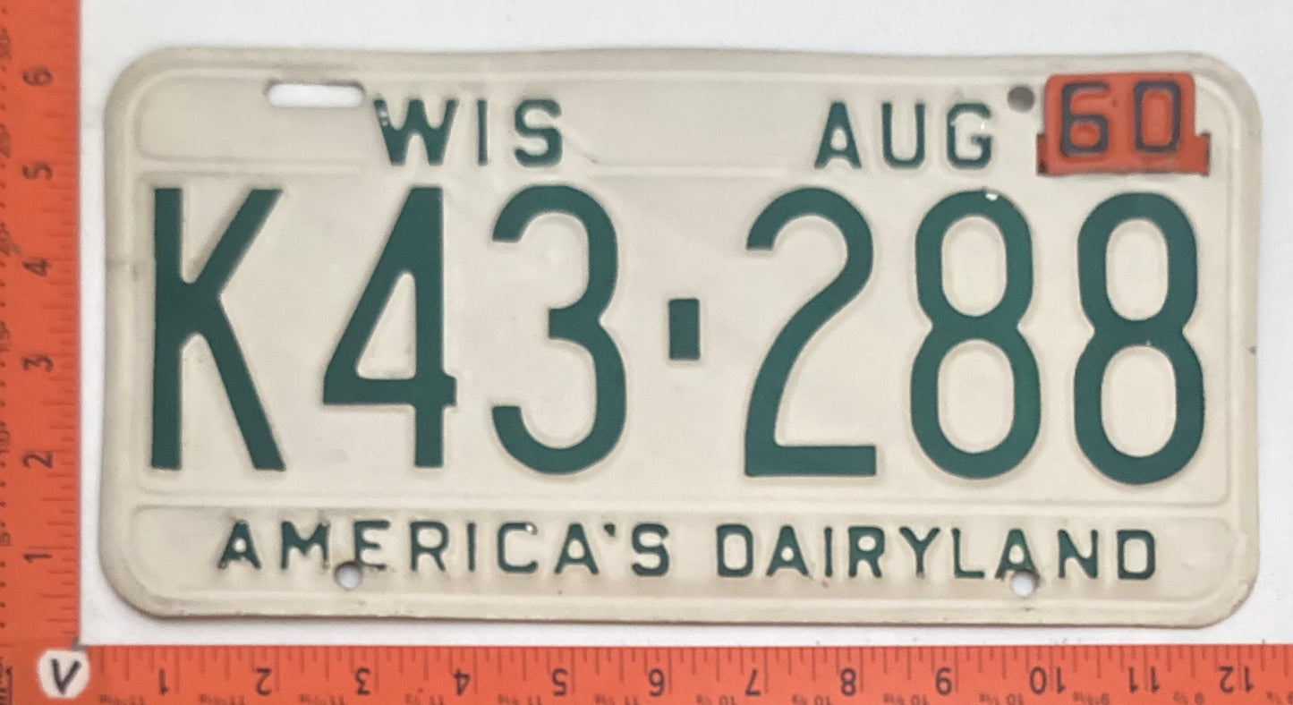 1960 Wisconsin #K43-288 Passenger License Plate