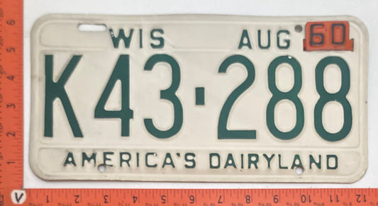 1960 Wisconsin #K43-288 Passenger License Plate
