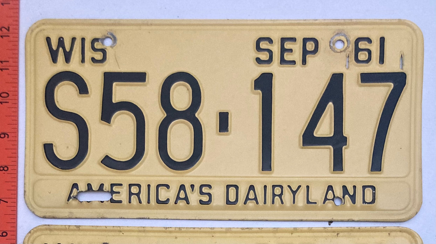 1961 Wisconsin #S58-147 Passenger License Plate PAIR