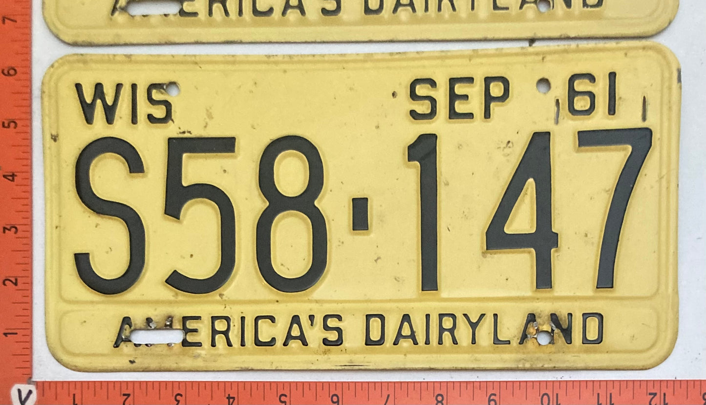 1961 Wisconsin #S58-147 Passenger License Plate PAIR