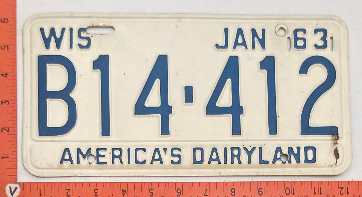 1963 Wisconsin #B14-412 Passenger License Plate