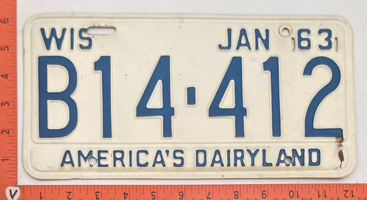 1963 Wisconsin #B14-412 Passenger License Plate