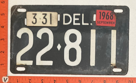 1968 Delaware #22-811 Passenger License Plate PORCELAIN