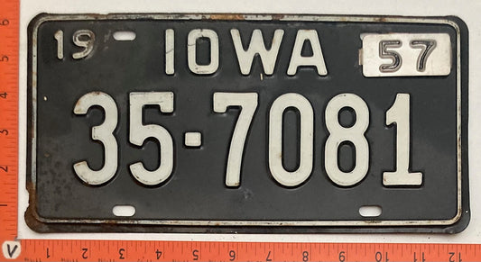 1957 Iowa #35-7081 Passenger License Plate