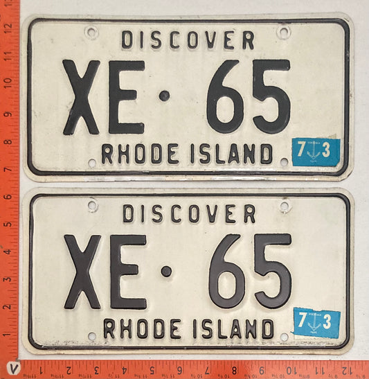 1973 Rhode Island #XE-65 Passenger License Plate PAIR