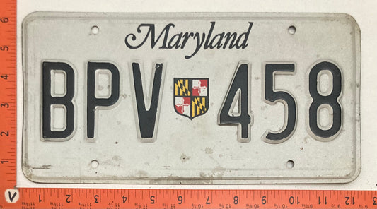 Undated Maryland #BPV 458 Passenger License Plate