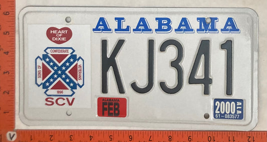 2000 Alabama #KJ341 Passenger License Plate (Sons of Confederate Veterans)