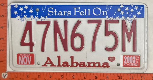 2003 Alabama #47N675M Passenger License Plate