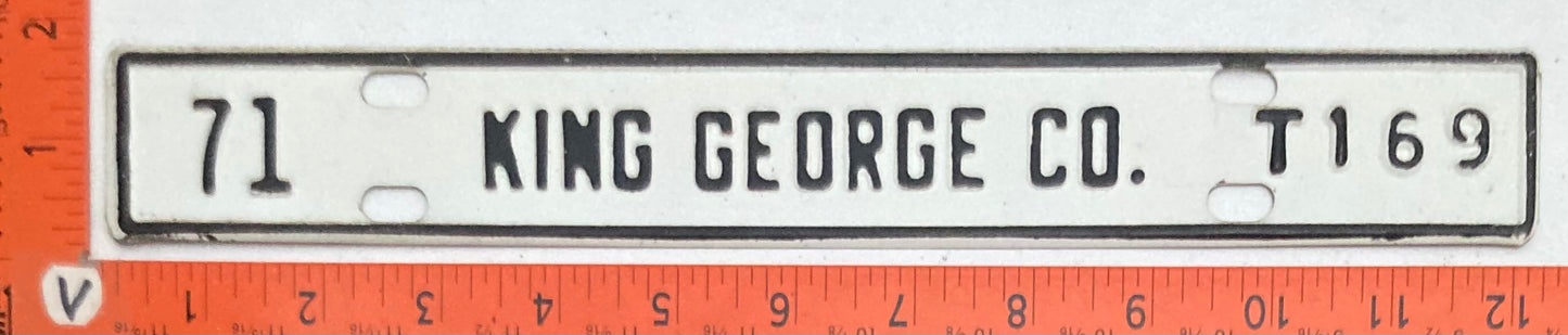1971 King George County Virginia #T169 License Plate