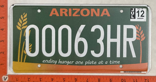 2012 Arizona #00063HR Passenger License Plate