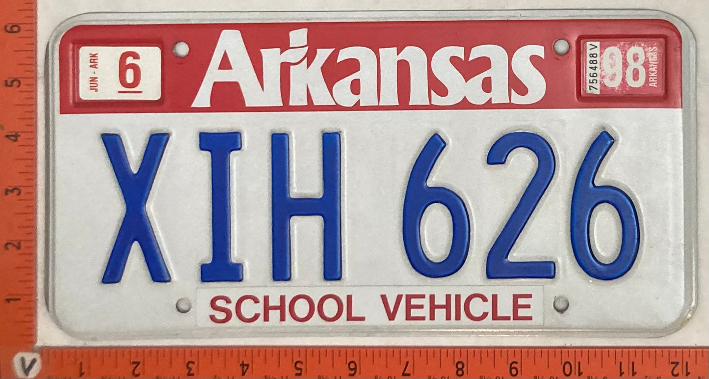 1998 Arkansas #XIH 626 School Vehicle License Plate