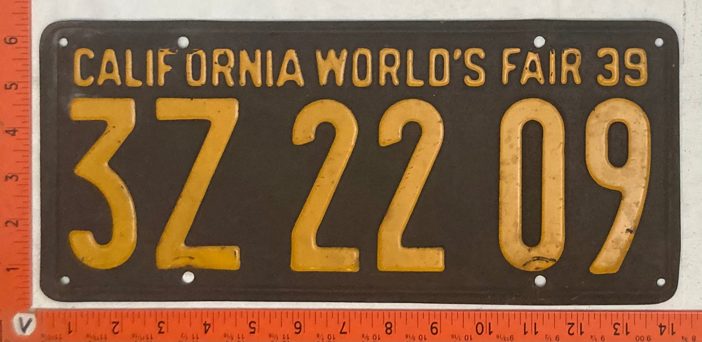 1939 California #3Z2209 Passenger License Plate