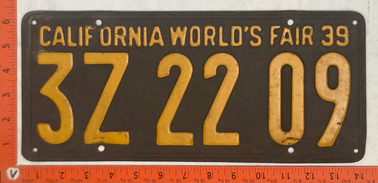 1939 California #3Z2209 Passenger License Plate