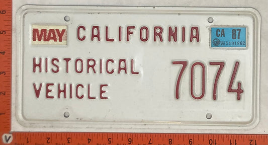 1987 California #7074 Historical Vehicle Passenger License Plate