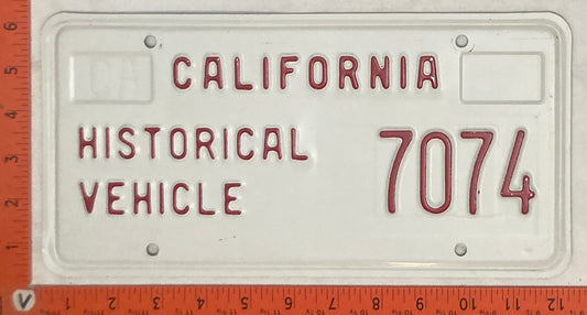 Undated California #7074 Historical Vehicle Passenger License Plate
