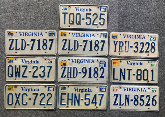 Group of 10 Virginia license plates (Crafter)