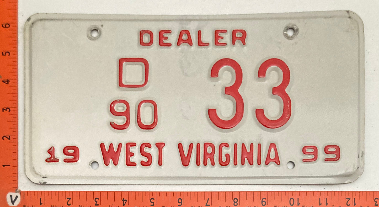 1999 West Virginia #D/90 33 Dealer License Plate