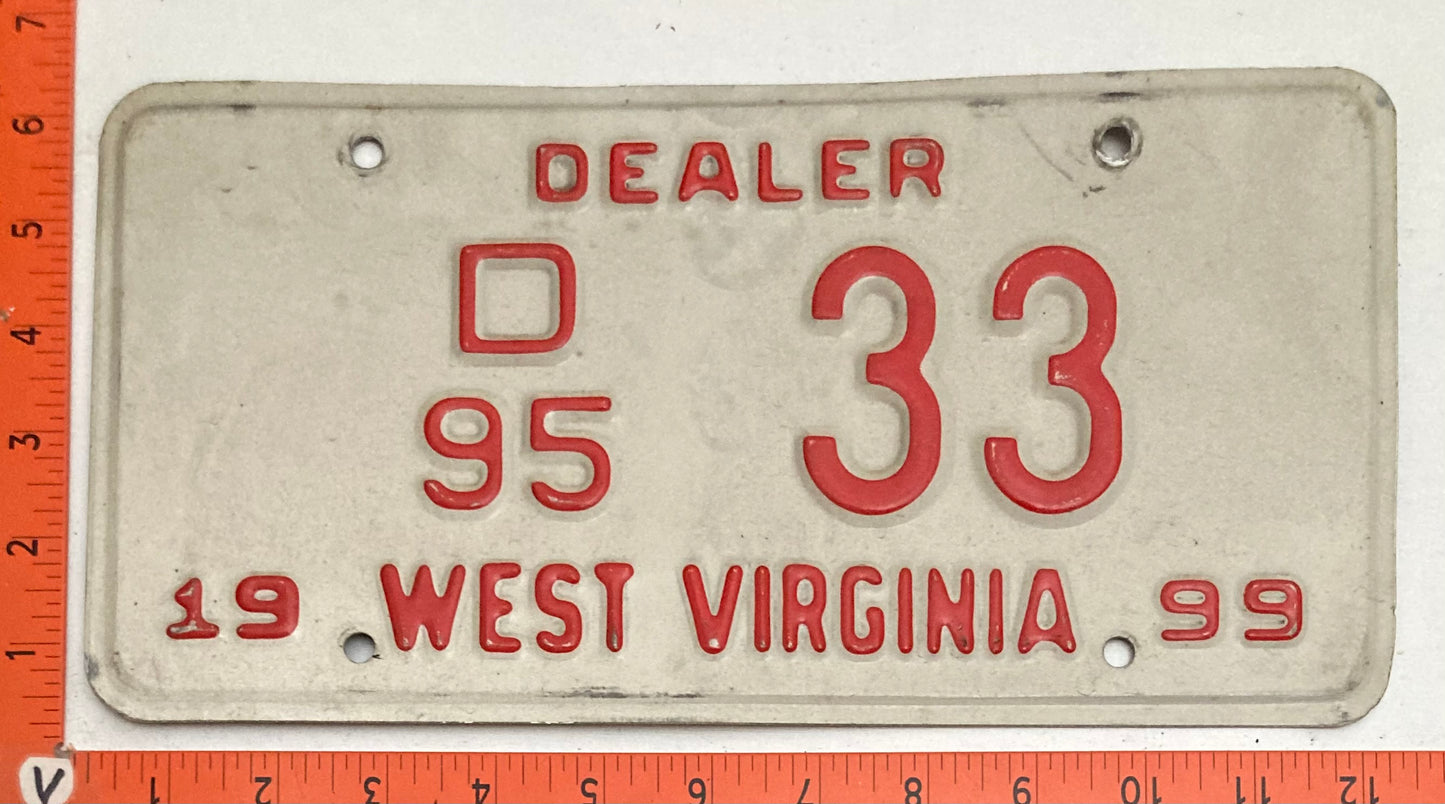 1999 West Virginia #D/95 33 Dealer License Plate
