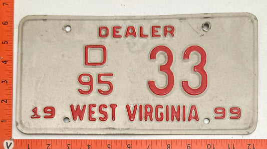 1999 West Virginia #D/95 33 Dealer License Plate