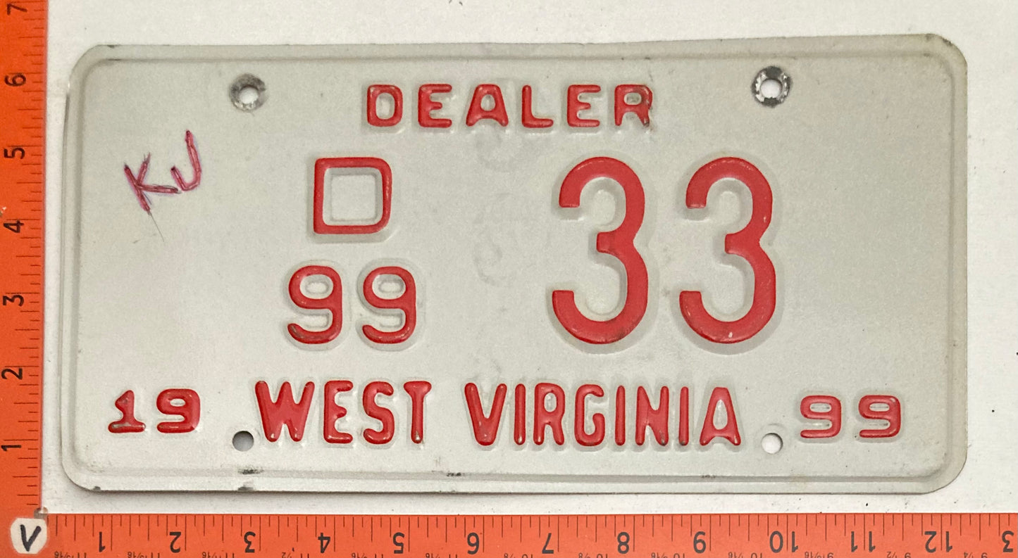 1999 West Virginia #D/99 33 Dealer License Plate