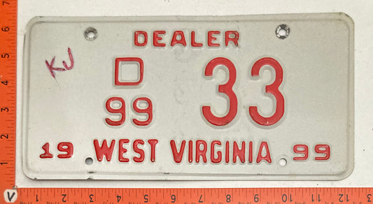 1999 West Virginia #D/99 33 Dealer License Plate