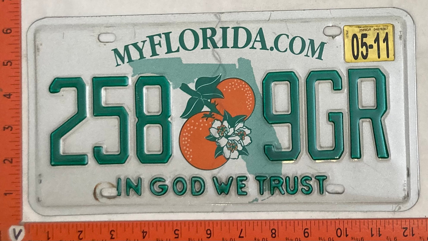 2011 Florida #258 9GR Passenger License Plate