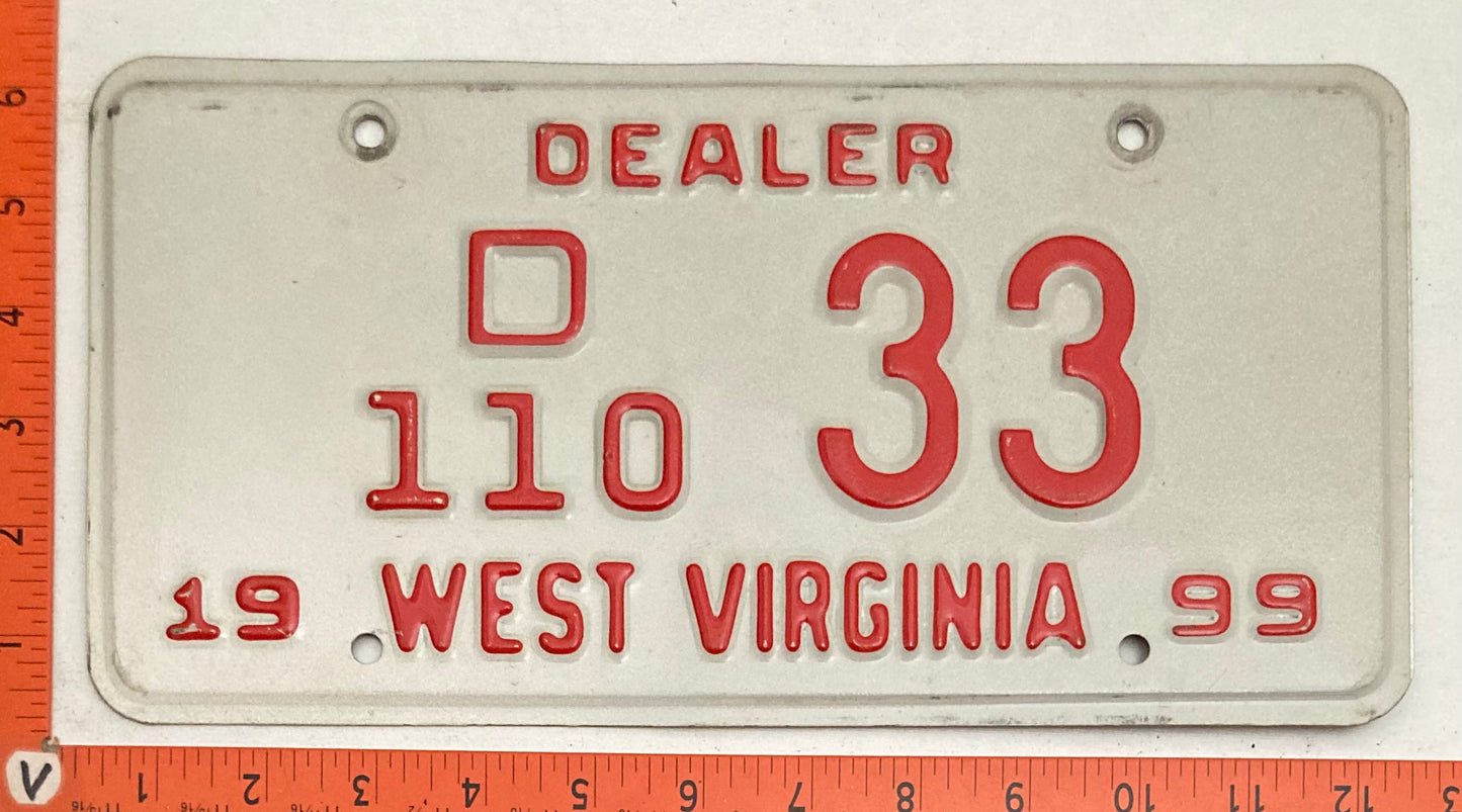 1999 West Virginia #D/110 33 Dealer License Plate