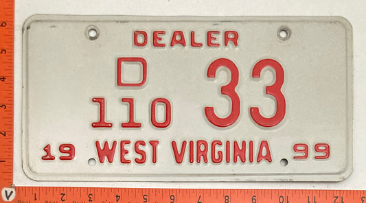 1999 West Virginia #D/110 33 Dealer License Plate