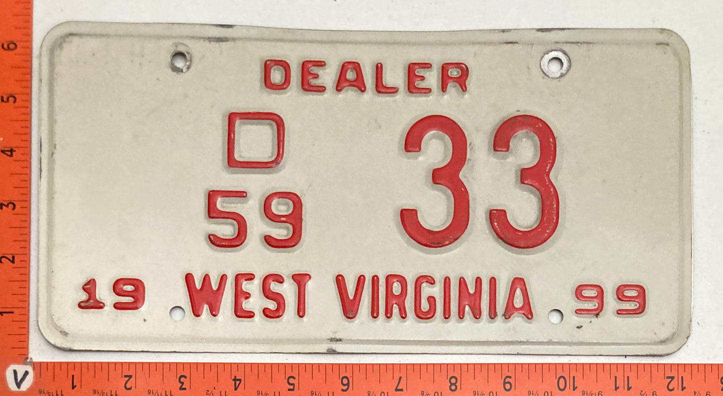 1999 West Virginia #D/59 33 Dealer License Plate