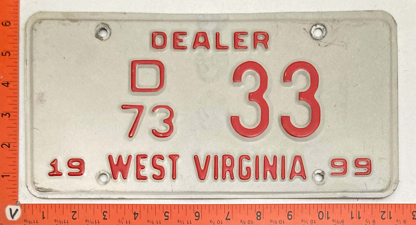 1999 West Virginia #D/73 33 Dealer License Plate
