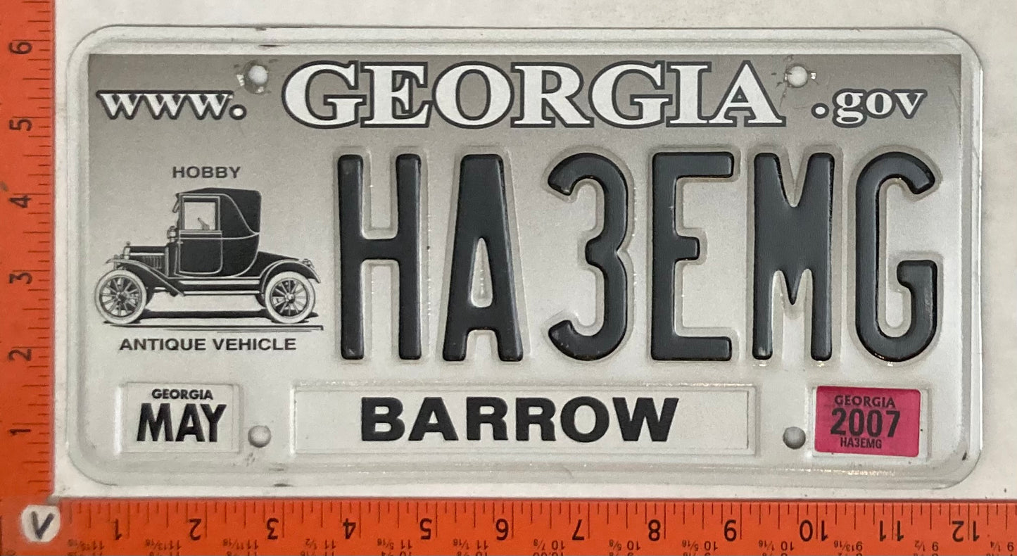 2007 Georgia #HA3EMG Antique Auto License Plate
