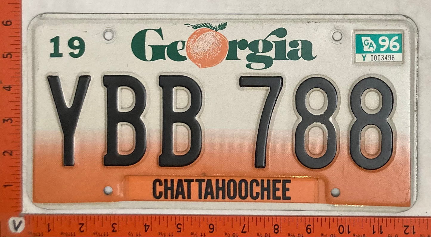 1996 Georgia #YBB 788 Passenger License Plate