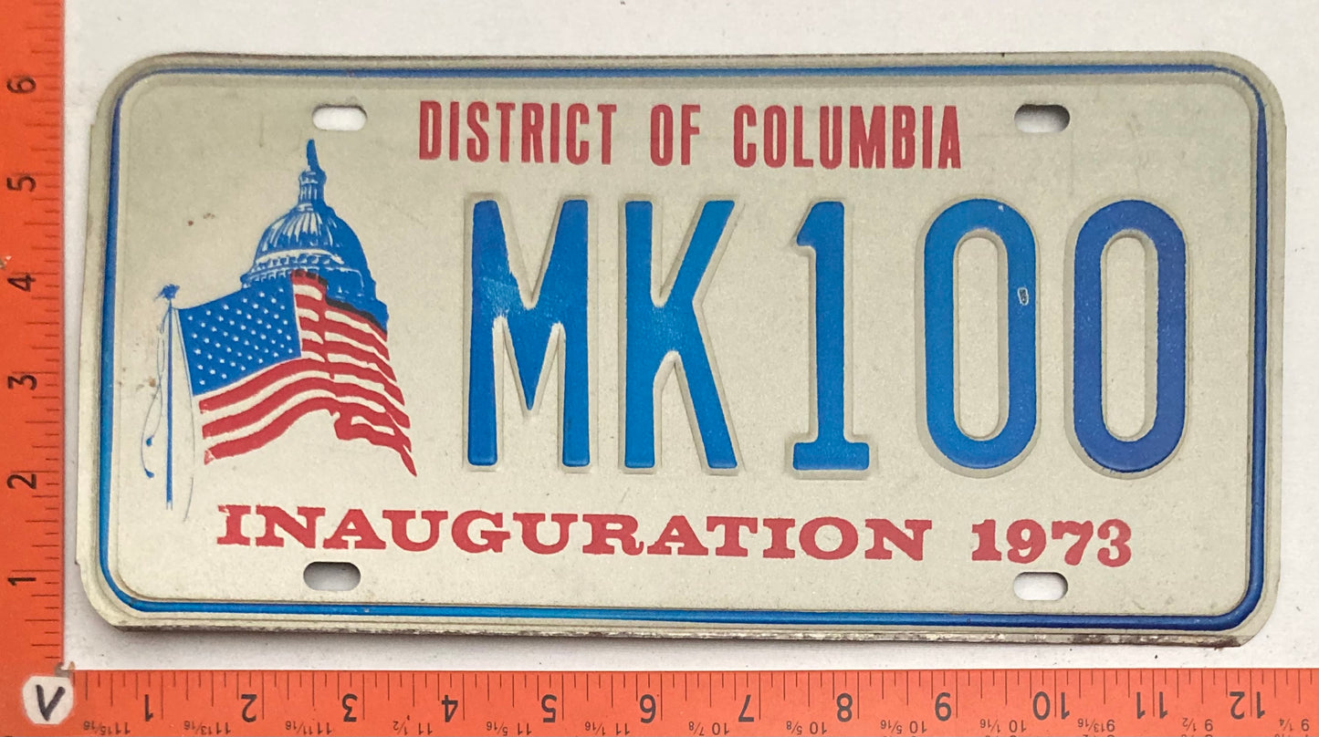 1973 Washington, DC #MK100 Presidential Inaugural Passenger VANITY License Plate