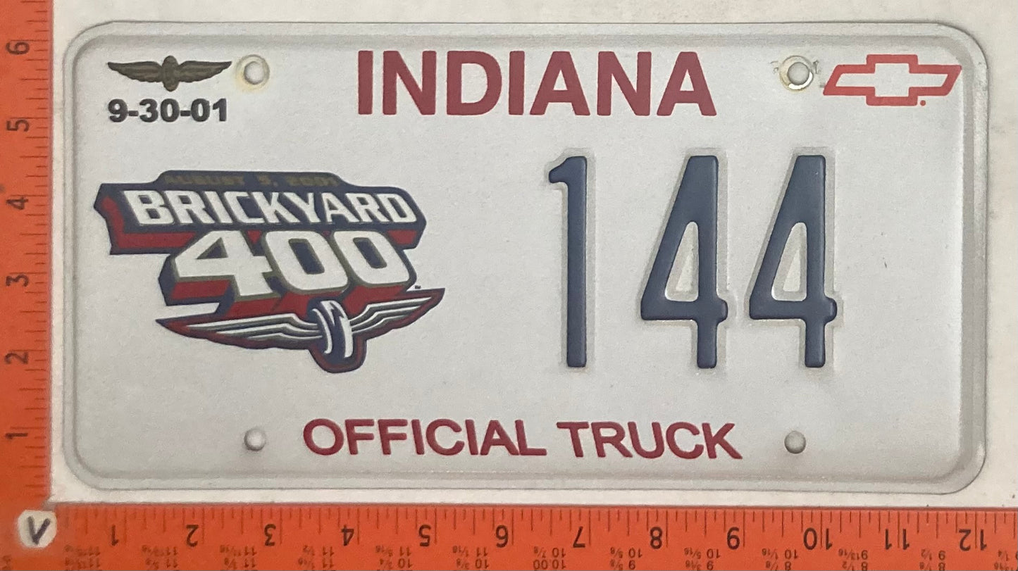 2001 Indiana #144 Brickyard 400 Official Truck License Plate