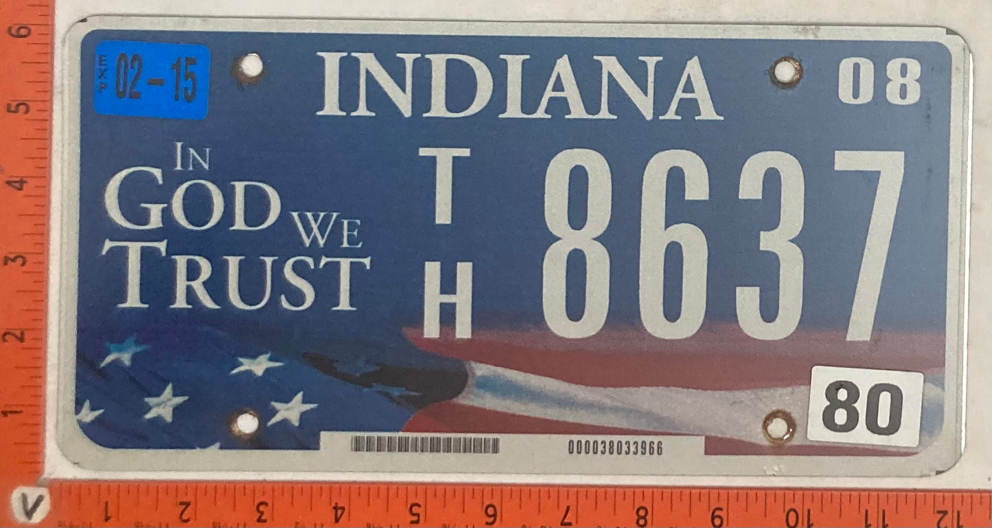 2008 Indiana #T/H 8637 Passenger License Plate