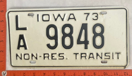 1973 Iowa #L/A 9848 Non-Resident Transit License Plate