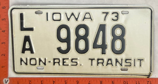 1973 Iowa #L/A 9848 Non-Resident Transit License Plate