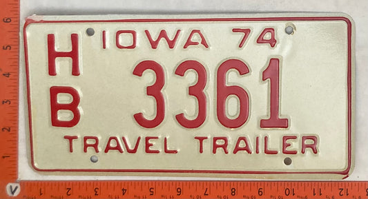 1974 Iowa #3361 Travel Trailer License Plate