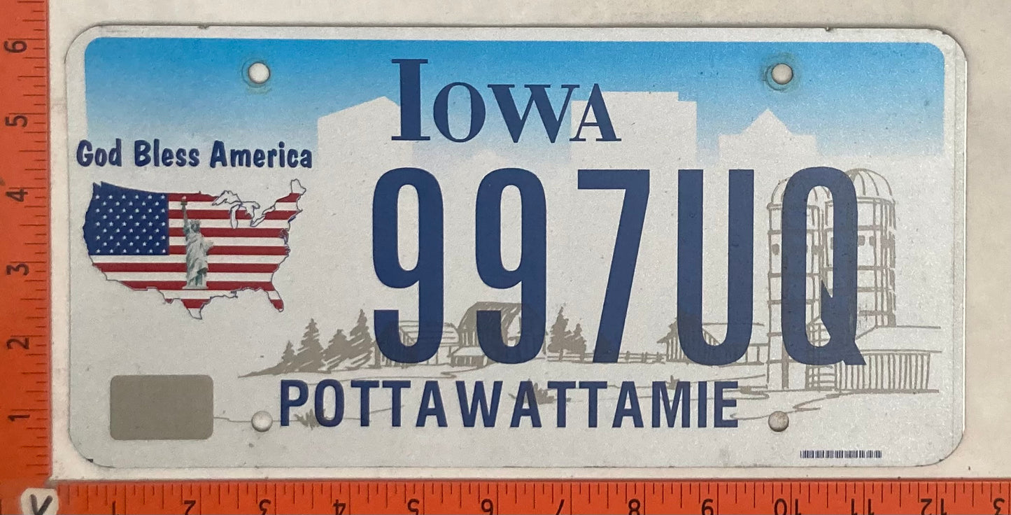 Undated Iowa #997UQ Passenger License Plate