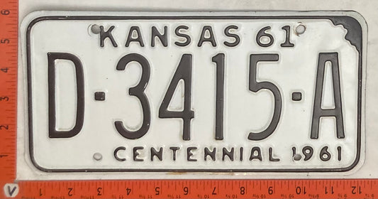 1961 Kansas #D-3415-A Dealer License Plate