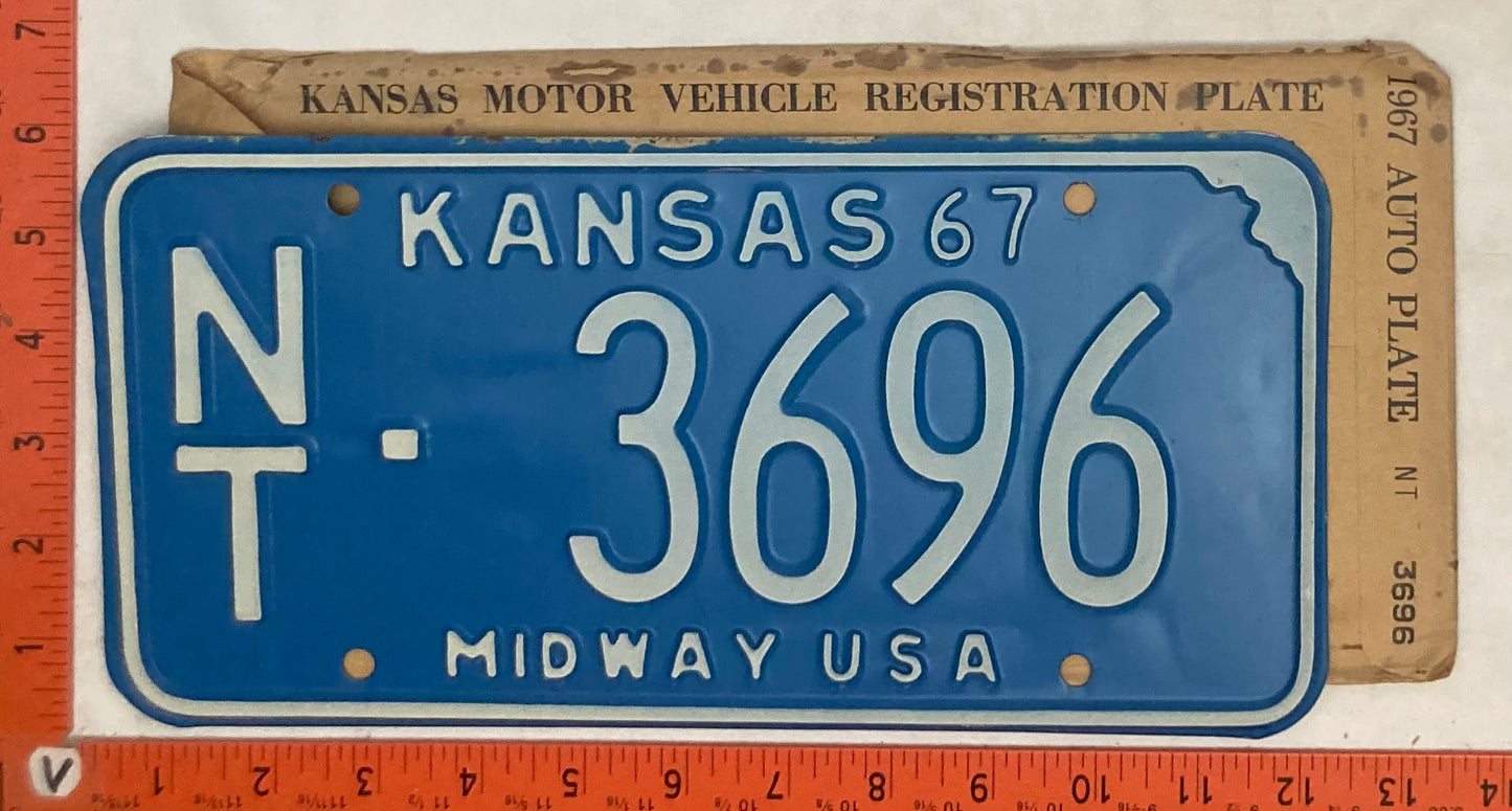 1967 Kansas #N/K 3696 Passenger License Plate (w/Envelope)