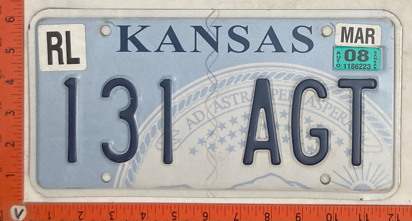 2008 Kansas #131 AGT Passenger License Plate