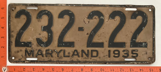 1935 Maryland #232-222 Passenger License Plate