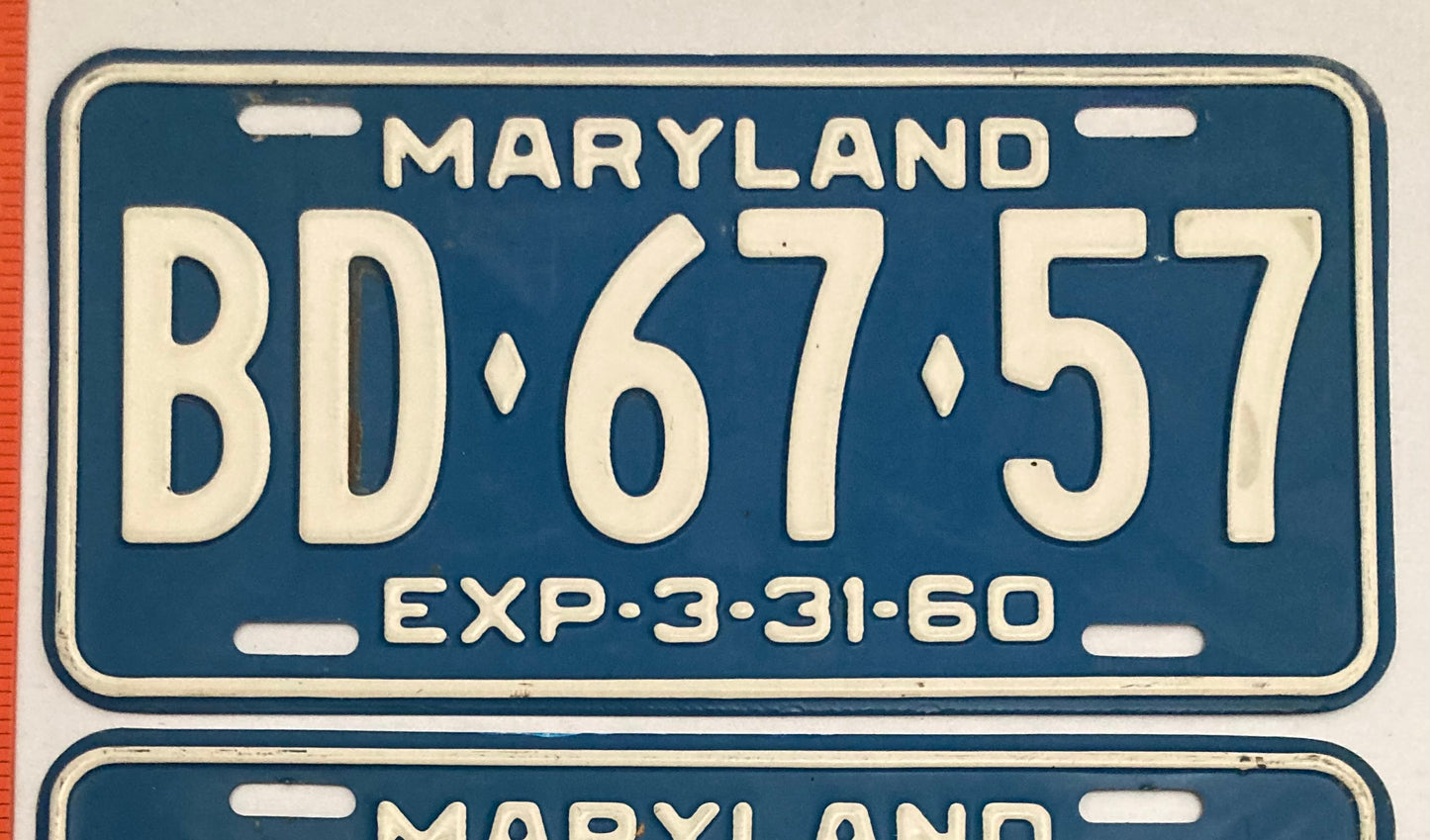 1960 Maryland #BD-67-57 Passenger License Plate PAIR