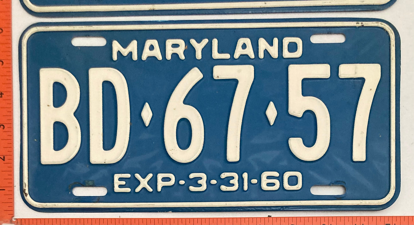 1960 Maryland #BD-67-57 Passenger License Plate PAIR
