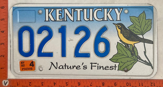 2002 Kentucky #02126 Passenger License Plate