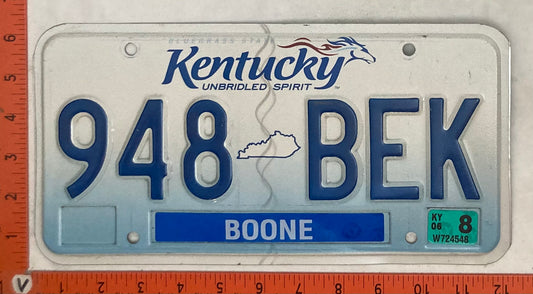 2006 Kentucky #948 BEK Passenger License Plate
